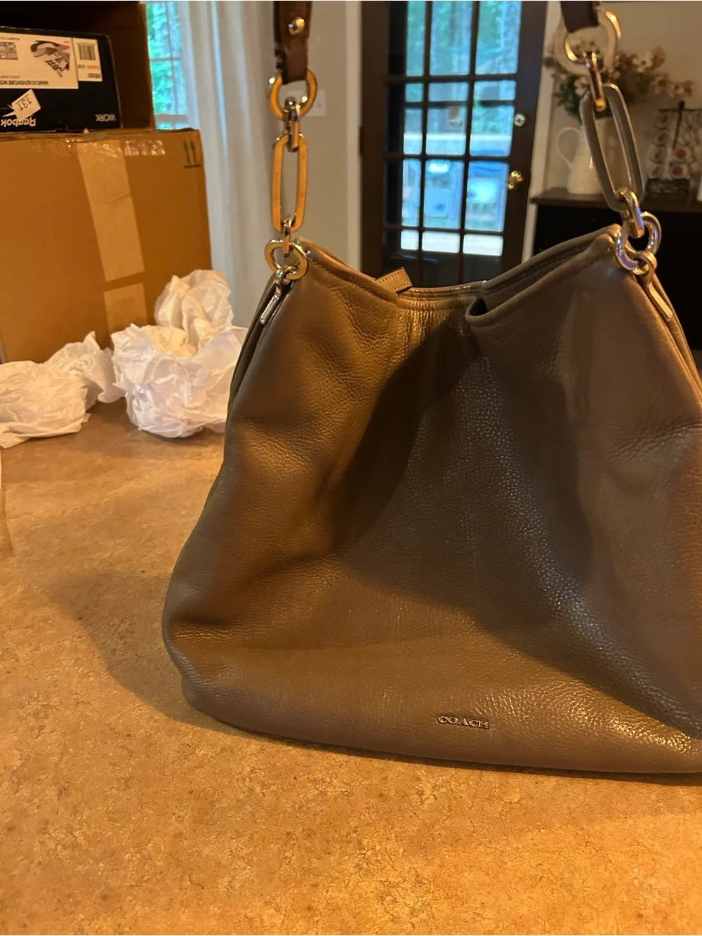 Coach Pebbled Leather Shoulder Hobo in Dark Brown with Gold Hardware